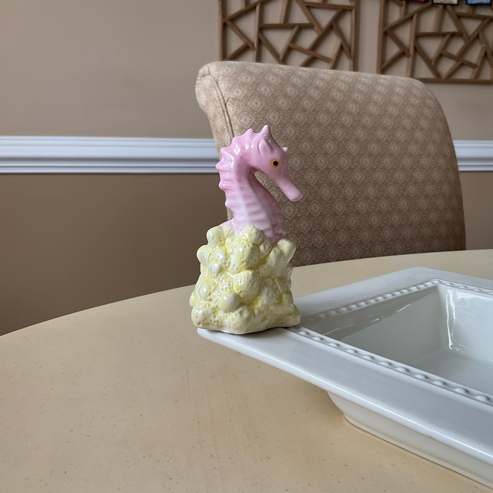 Beautiful Pink Seahorse On Coral Platter Decoration 🌊